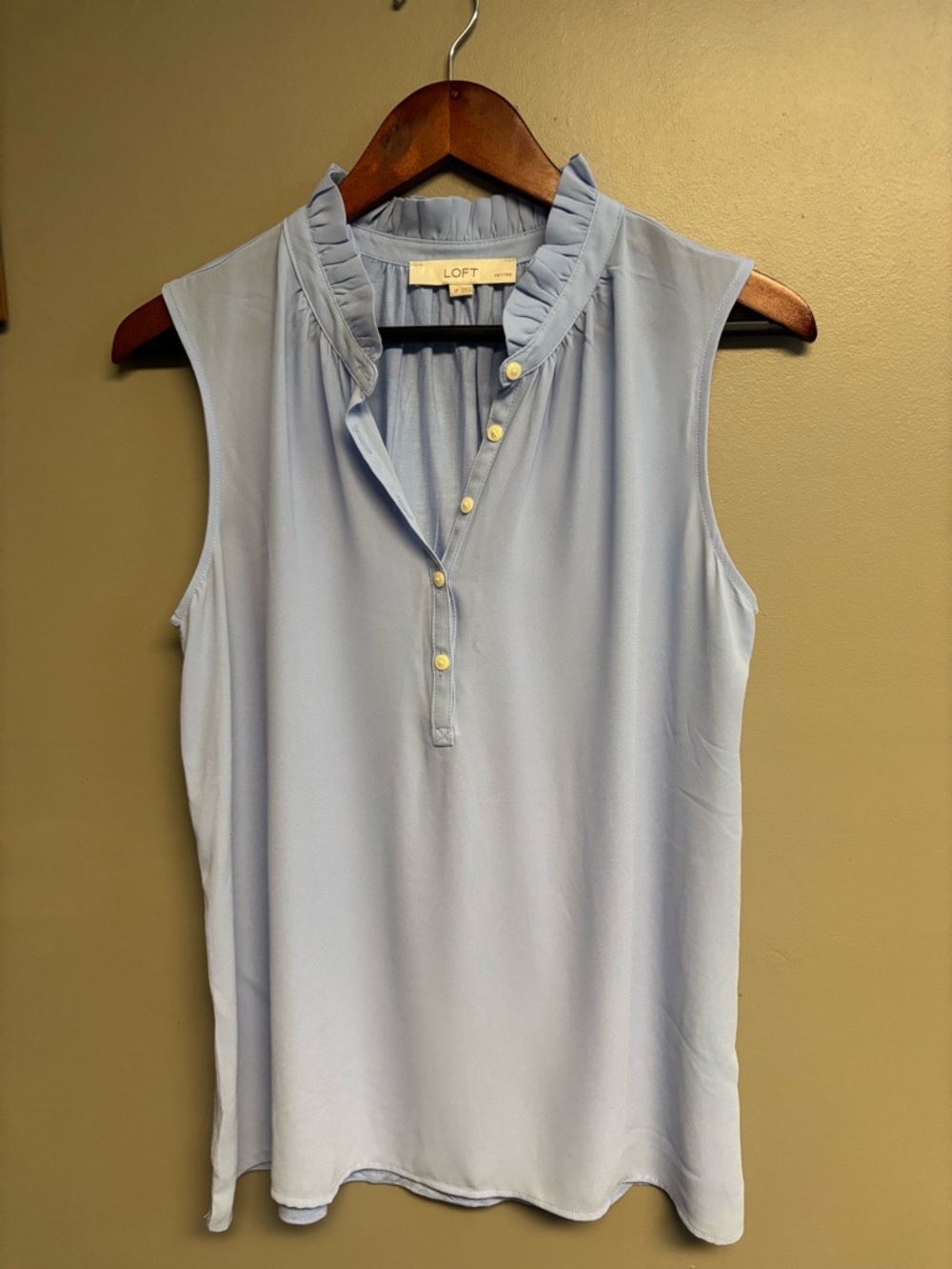 LOFT Light Blue Sleeveless Ruffle Collar Blouse